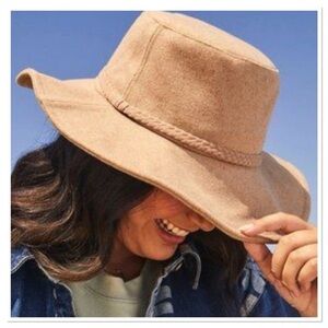 ASN Harper Floppy Felt Boater Oatmeal Tan Braid Boho Summer Hat Adjustable